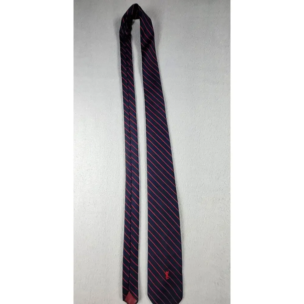 Vintage Yves Saint Laurent Navy Red Striped Tie YSL Logo
